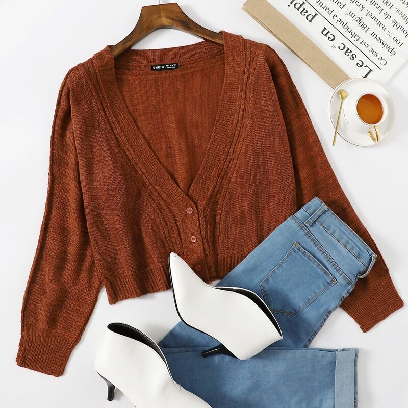 

Batwing Sleeve Button Front Cardigan, Rust brown