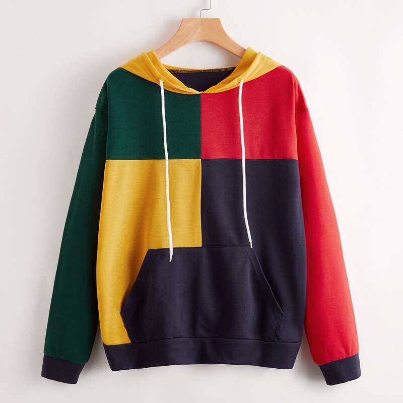 

Kangaroo Pocket Colorblock Hoodie, Multicolor
