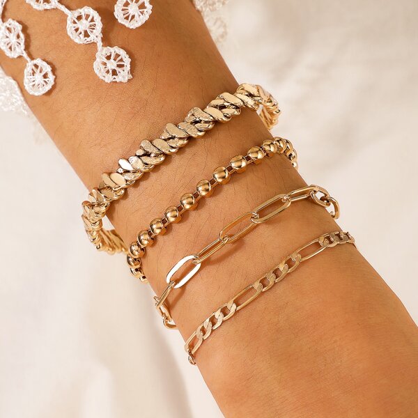 

4pcs Round Ball Design Bracelet, Gold