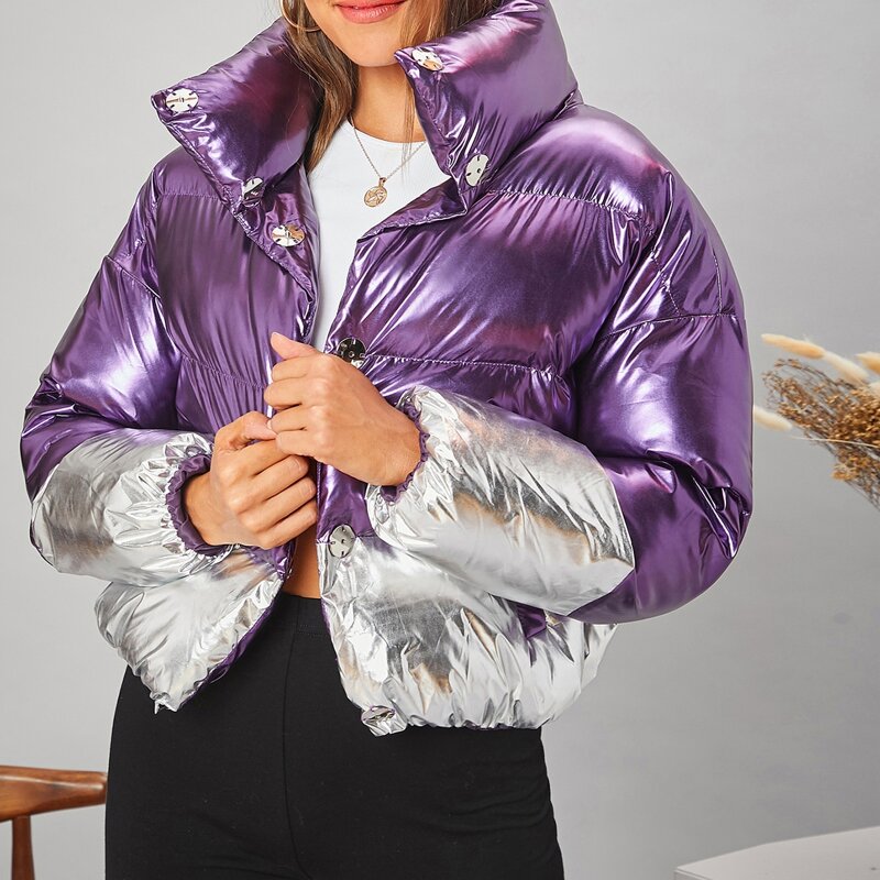 

Color Block Puffer Jacket, Violet purple