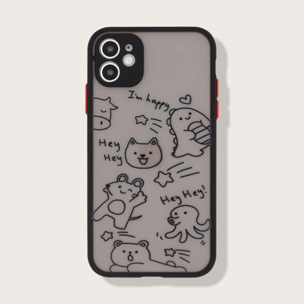 

1pc Cartoon Graphic iPhone Case, Black