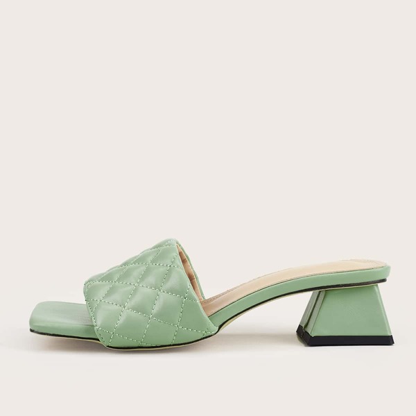 

Quilted Chunky Heeled Mules, Green