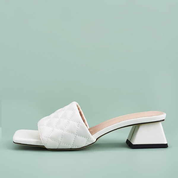 

Quilted Chunky Heeled Mules, White
