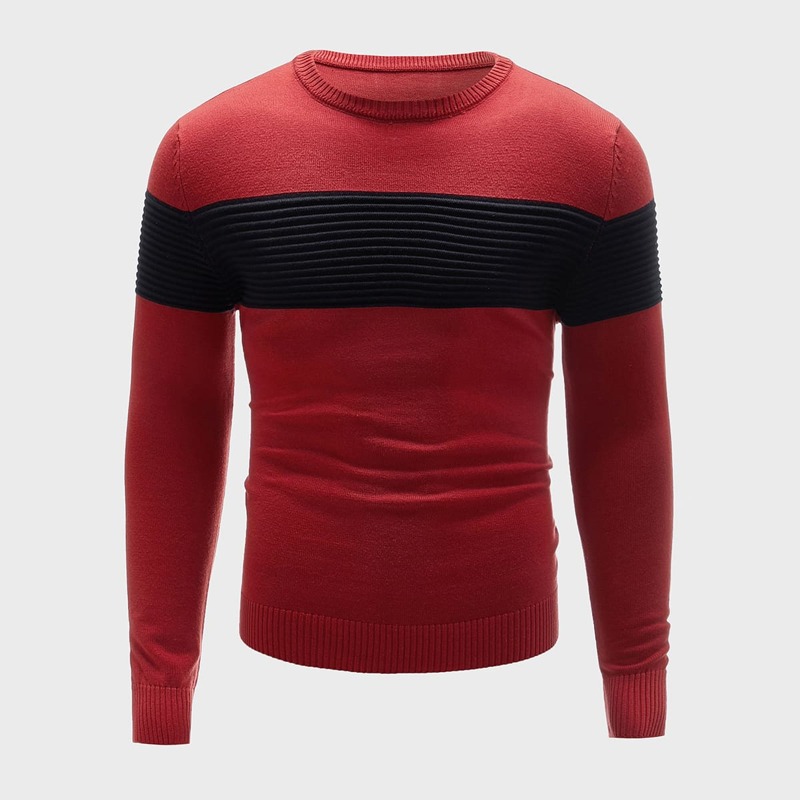 

Guys Colorblock Round Neck Sweater, Burgundy