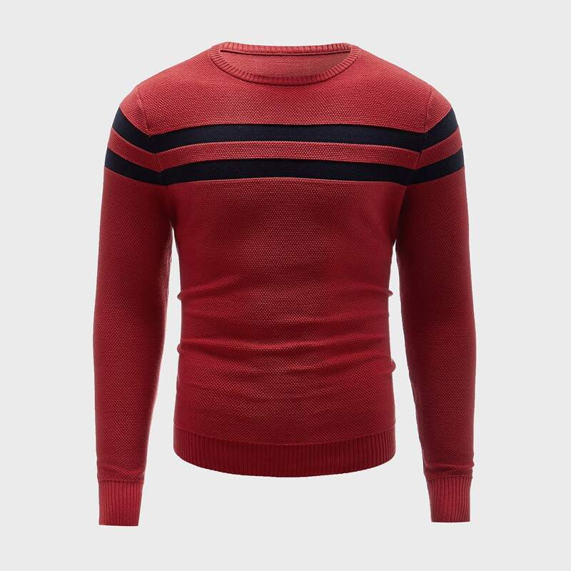 

Guys Striped Round Neck Sweater, Burgundy