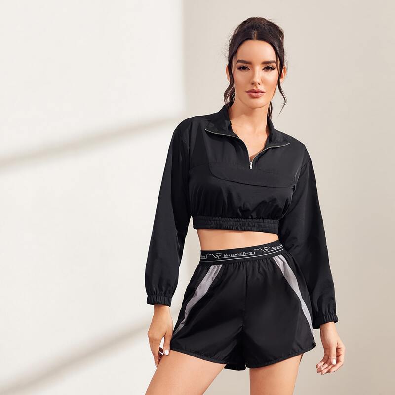 

Half Zip Crop Sports Sweatshirt, Black