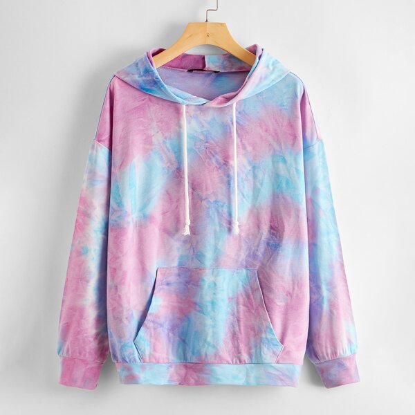 

Plus Drop Shoulder Tie Dye Hoodie, Multicolor