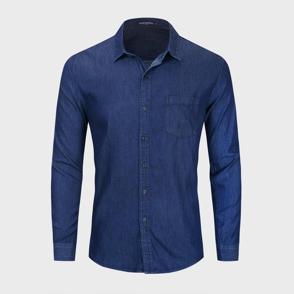 

Guys Pocket Patched Button Up Denim Shirt, Dark wash