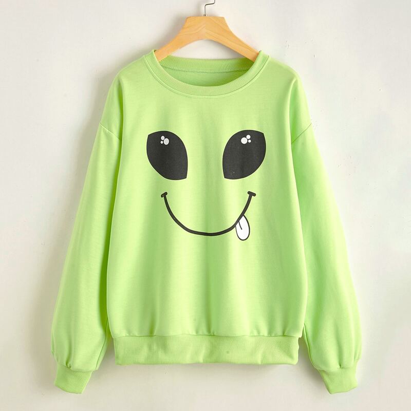

Cartoon Graphic Sweatshirt, Lime green