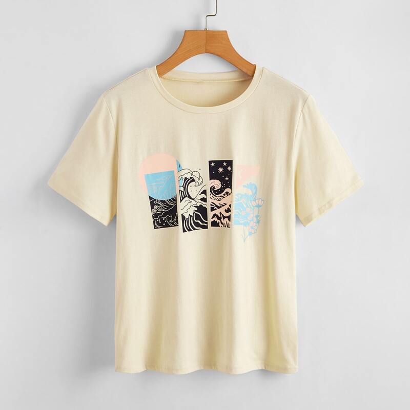 

Sea Wave Print Tee, Apricot