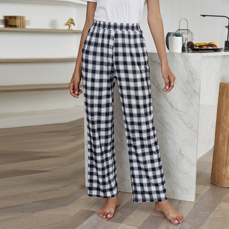 

Plaid High Waist Wide Leg Pants, Black and white