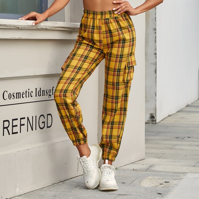 

Flap Pocket Plaid Cargo Pants, Multicolor