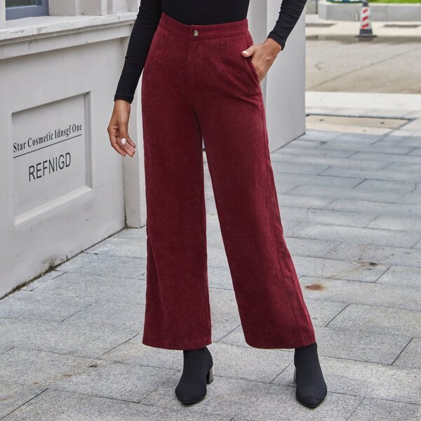 

Corduroy Zip Fly Wide Leg Pants, Maroon