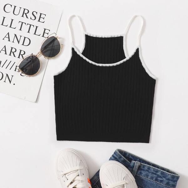 

Solid Crop Cami Knit Top, Black