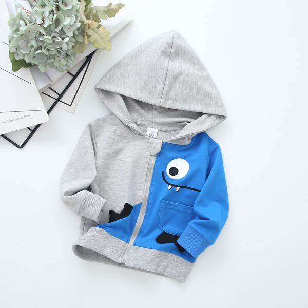 

Toddler Boys Color-block Cartoon Graphic Hooded Jacket, Multicolor