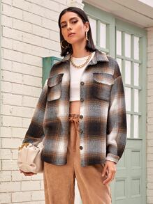 Abrigo con botón con bolsillo con solapa de cuadros - Multicolor - Ver 1