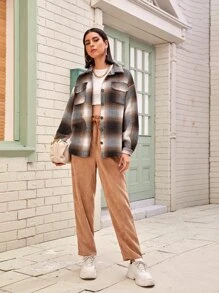 Abrigo con botón con bolsillo con solapa de cuadros - Multicolor - Ver 3