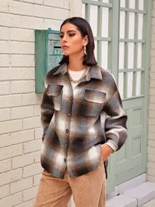 Abrigo con botón con bolsillo con solapa de cuadros - Multicolor - Ver 5