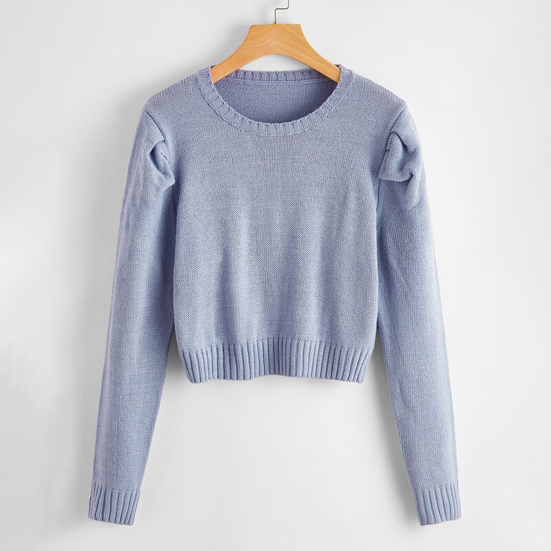 

Puff Sleeve Knit Sweater, Lilac purple