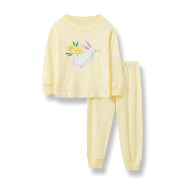 

Toddler Girls Rabbit And Floral Print PJ Set, Yellow pastel