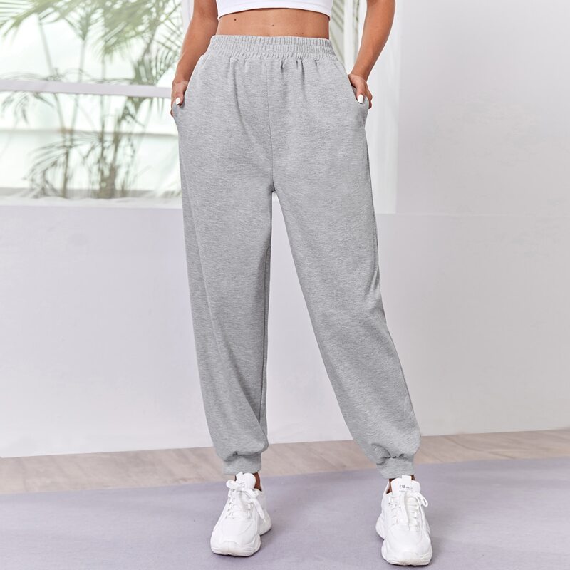 

Elastic Waist Solid Sports Sweatpants, Light grey