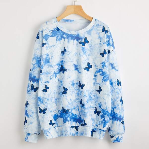 

Tie Dye Butterfly Print Sweatshirt, Blue