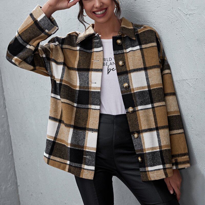 

Plaid Button-Front Oversized Overcoat, Multicolor