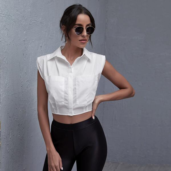 

Patch Pocket Single Breasted Blouse, White