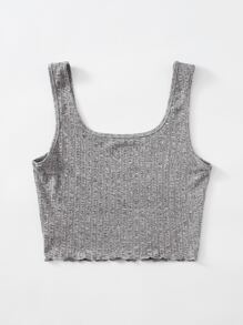 SHEIN Xà lách Hem Rib-đan Crop Tank Top - Xám - Xem 2