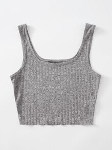 SHEIN Xà lách Hem Rib-đan Crop Tank Top - Xám - Xem 4