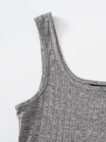SHEIN Xà lách Hem Rib-đan Crop Tank Top - Xám - Xem 5