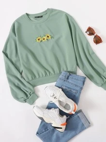 Muchica Sunflower Embroidered Pullover - Mint Green - View 1