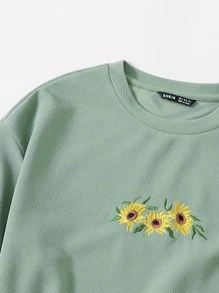 Muchica Sunflower Embroidered Pullover - Mint Green - View 5