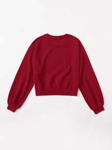 SHEIN EZwear Sunflower Embroidery Pullover - Burgundy - View 2