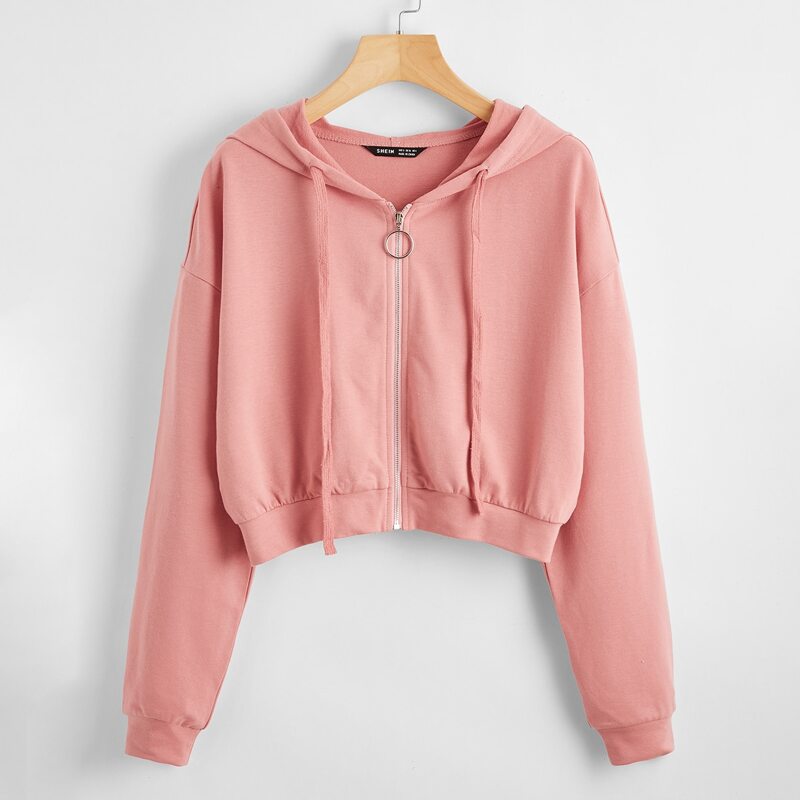 

O-ring Zip Up Hoodie, Dusty pink