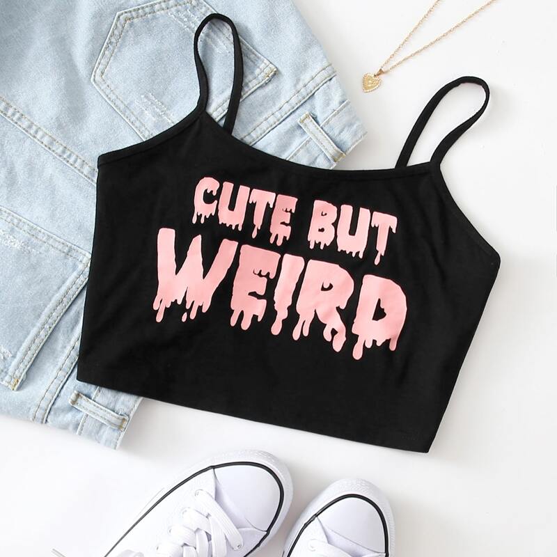 

Letter Graphic Crop Cami Top, Black