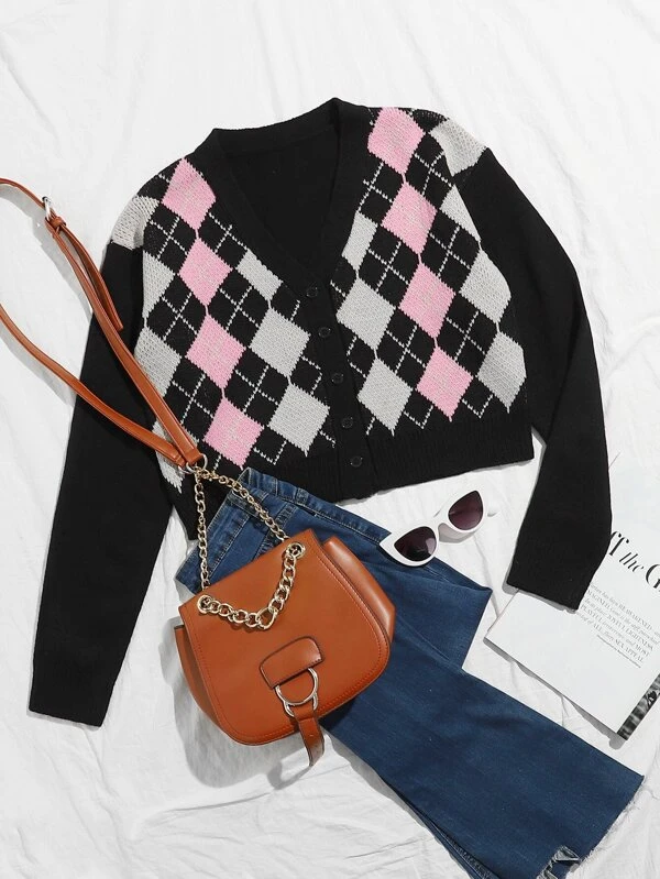 argyle cropped cardigan
