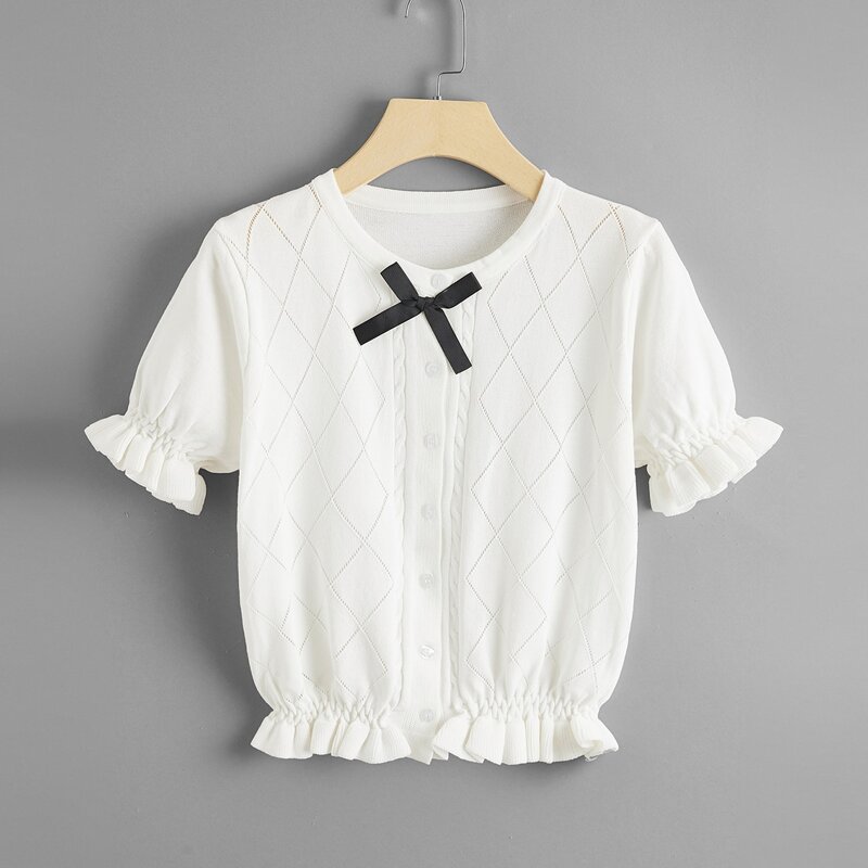 

Frill Trim Button Up Cardigan, White