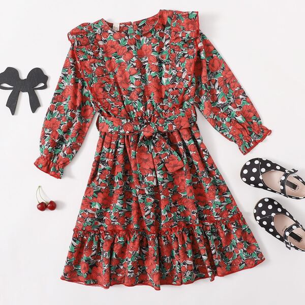 

Toddler Girls Allover Floral Belted A-line Dress, Multicolor