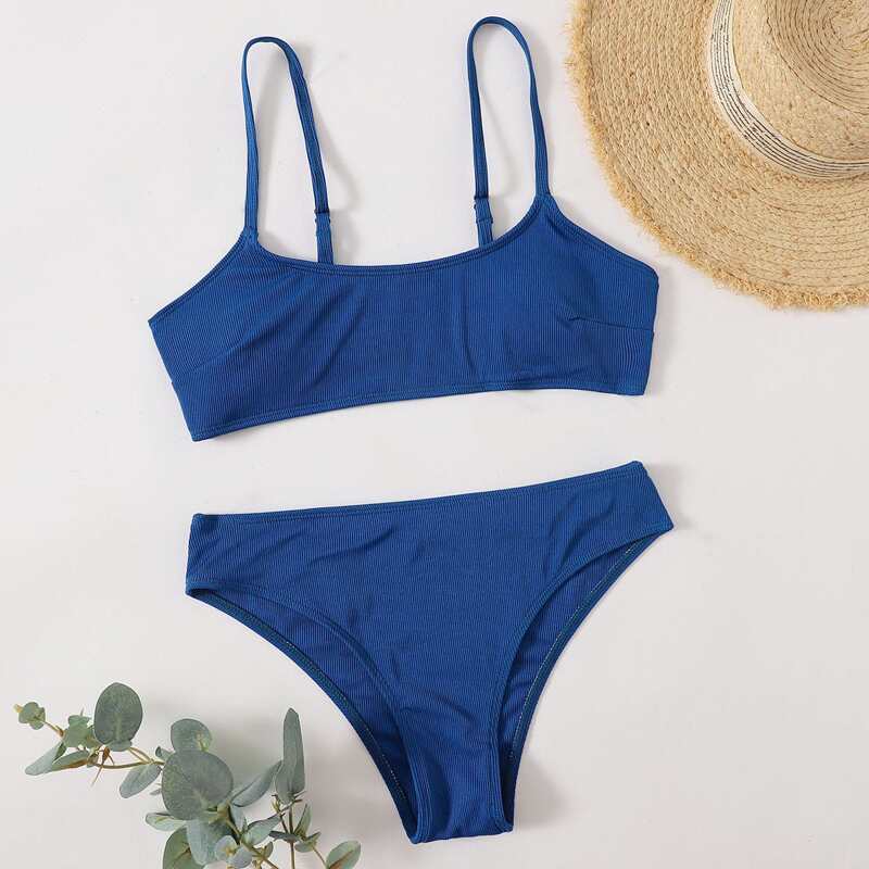 

Ribbed Cami Bikini Swimsuit, Royal blue