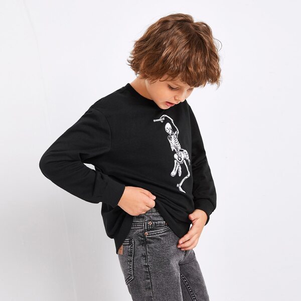 

Boys Skeleton Print Pullover, Black