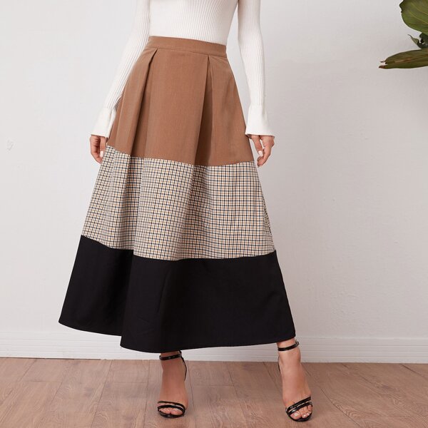 

Fold Pleated Colorblock Skirt, Multicolor