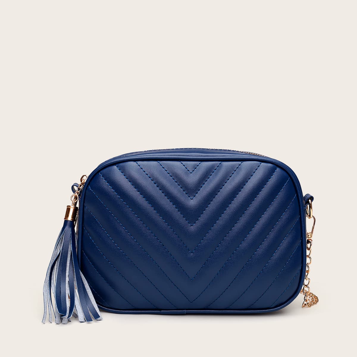 

Tassel Charm Chevron Chain Crossbody Bag, Blue