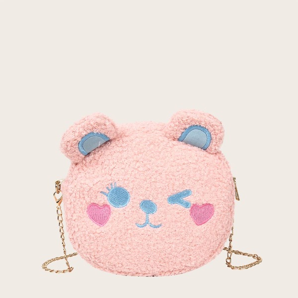 

Girls Cartoon Embroidered Fluffy Chain Bag, Pink