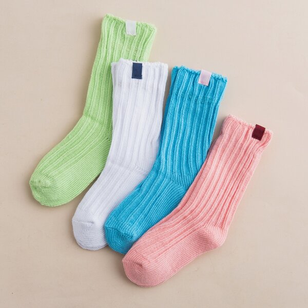 

4pairs Toddler Girls Ribbed Design Socks, Multicolor