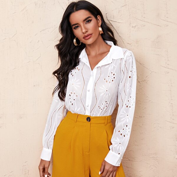 

Single Breasted Schiffy Blouse, White
