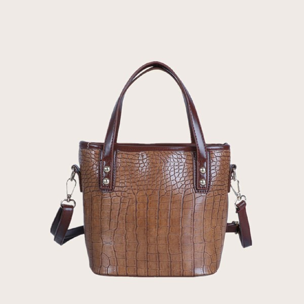 

Crocodile Satchel Bag, Brown
