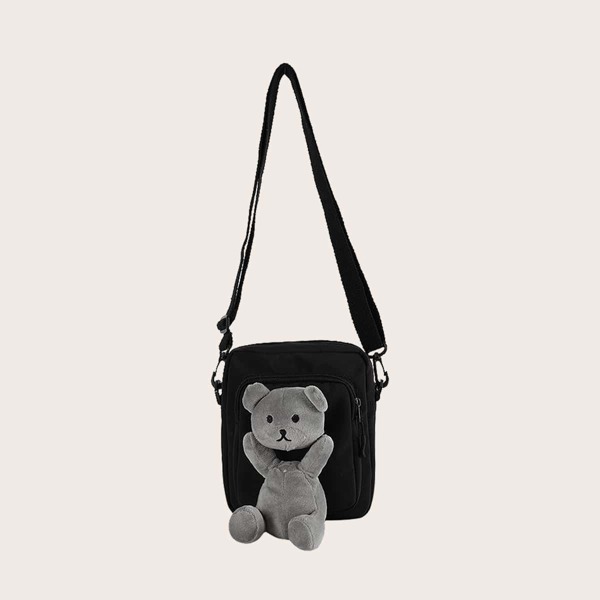 

Kids Plush Bear Decor Crossbody Bag, Black