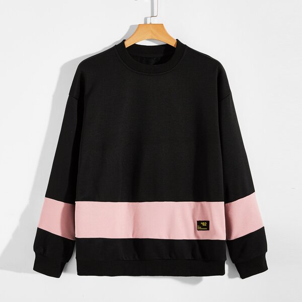 

Men Colorblock Letter Patched Sweatshirt, Black