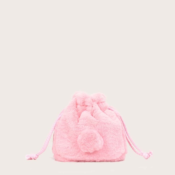 

Girls Fluffy Drawstring Bucket Bag, Pink